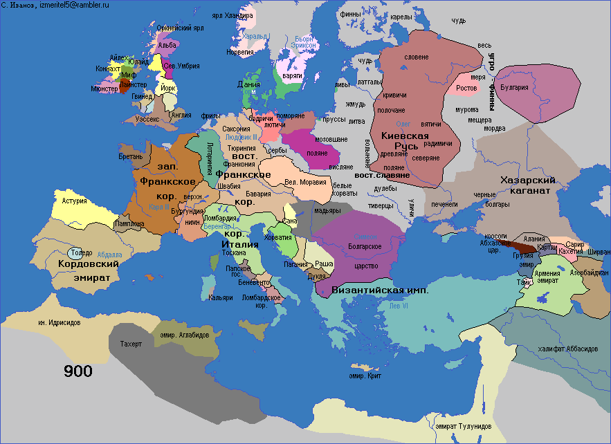 Карта Европы 900 г.