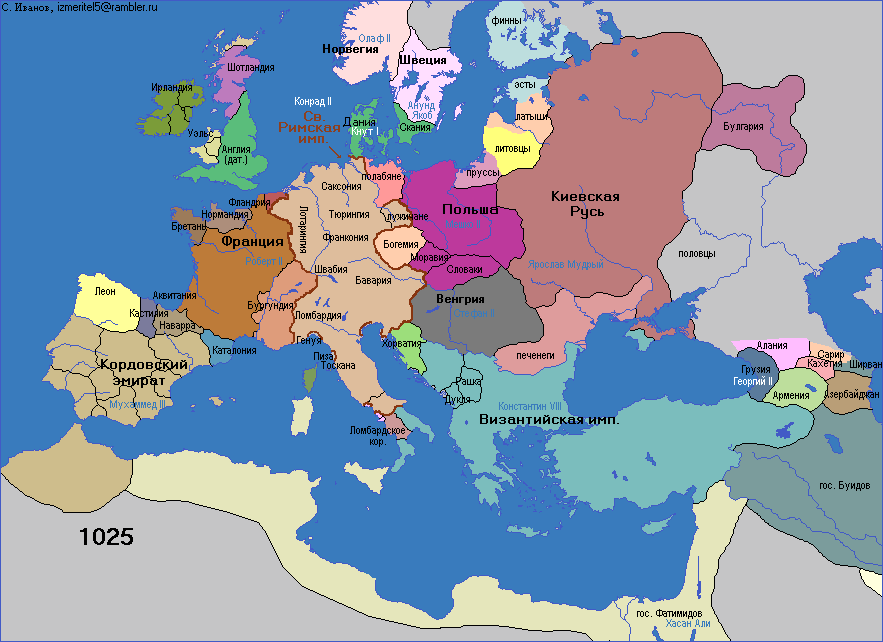 Карта Европы 1025 г.