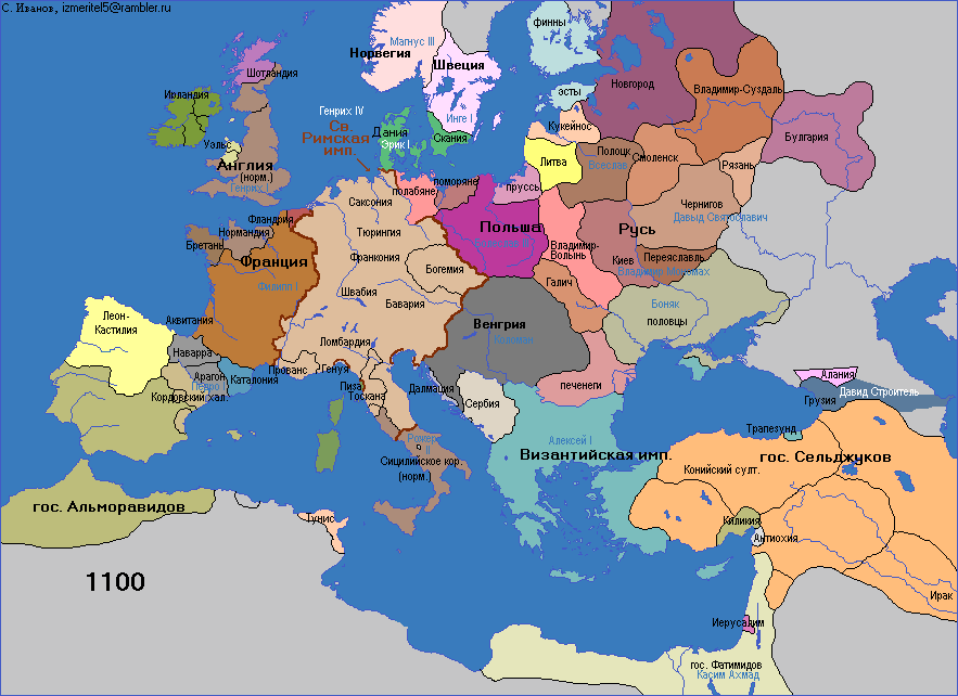 Карта Европы 1100 г.