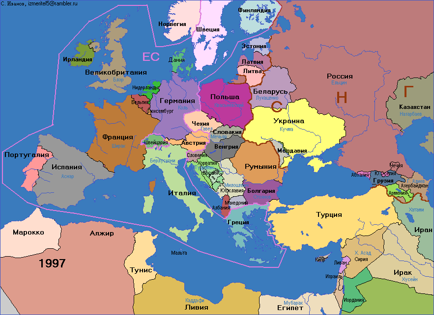 Карта Европы 1997 г.