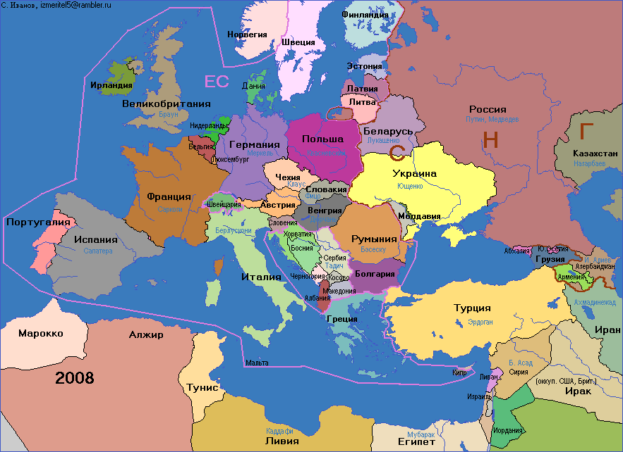 Карта Европы 2008 г.